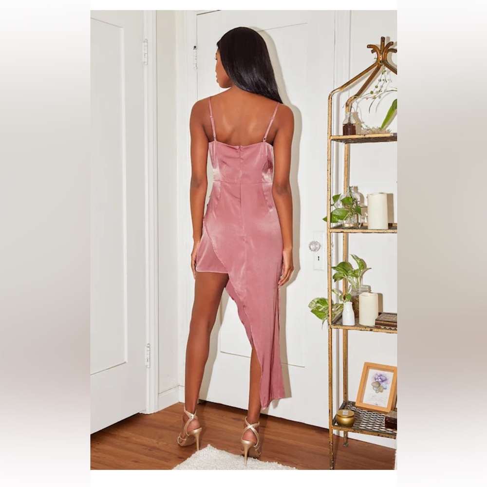 Lulus Let's Celebrate Tonight Mauve Satin Asymmetrical Dress Purple - Size M - Picture 2 of 5